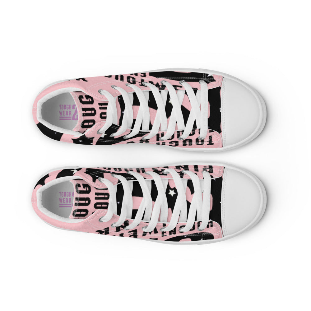 Men’s high top canvas shoes pink black logo