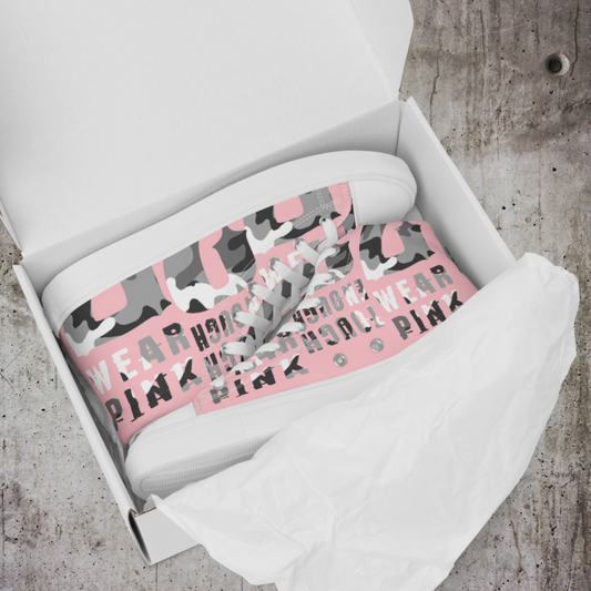 high top canvas pink shoes grey logo